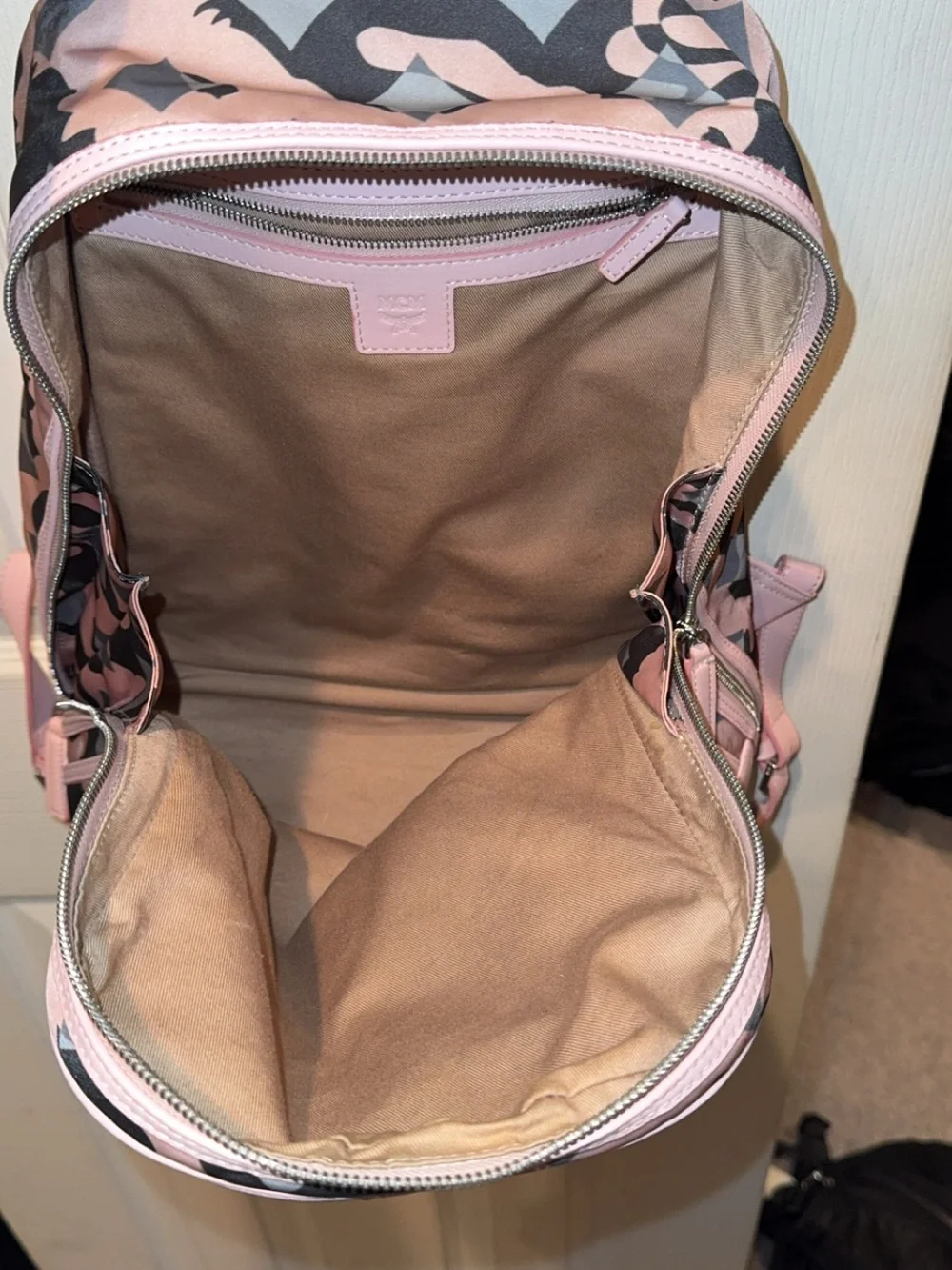 MCM Pink Camouflage Logo Backpack